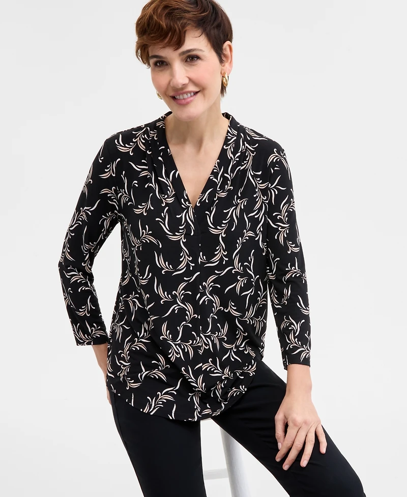 Jm Collection Petite Printed V-Neck Top, Exclusively at Macy's