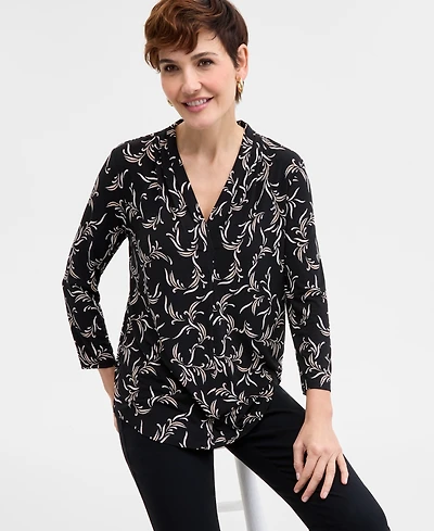 Jm Collection Petite Printed V-Neck Top, Exclusively at Macy's