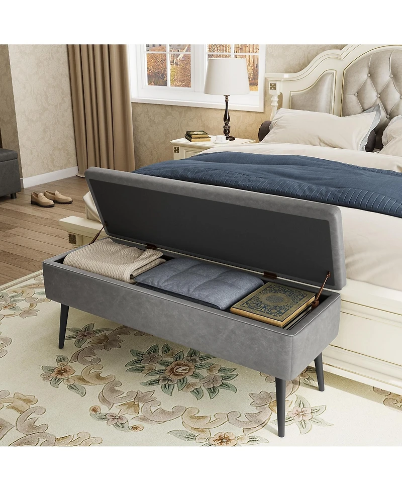 gaomon 47.7'' Mid-century Modern Upholstered Storage Bench with Solid Wood Legs