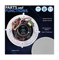 Pyle 6.5” In-Wall/In-Ceiling 100V Speaker with Transformer Tapping - Flush Mount Low-Profile Speaker (500W Max)