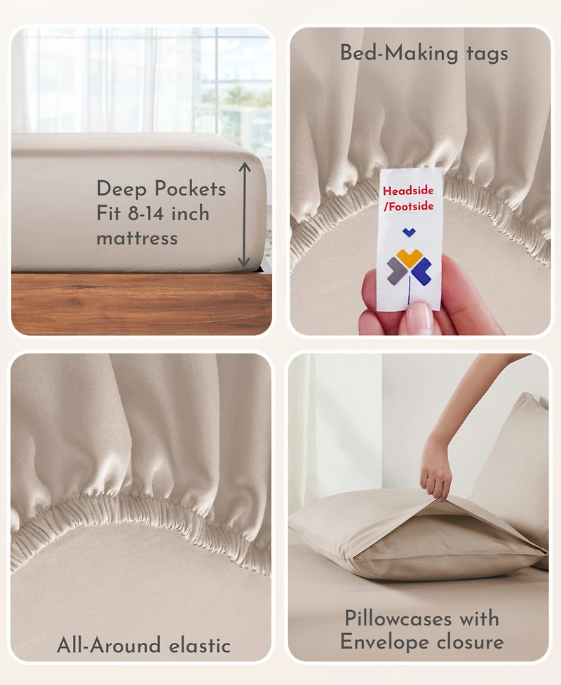 Soft 100% Cotton Sheets Set - Cooling Durable Sateen