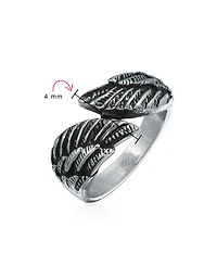 Bling Jewelry Stainless Steel Angel Wing Band Ring Biker Oxidized