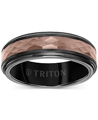 Triton Men's Two-Tone Espresso Faceted Texture Wedding Band Brown & Black Tungsten Carbide