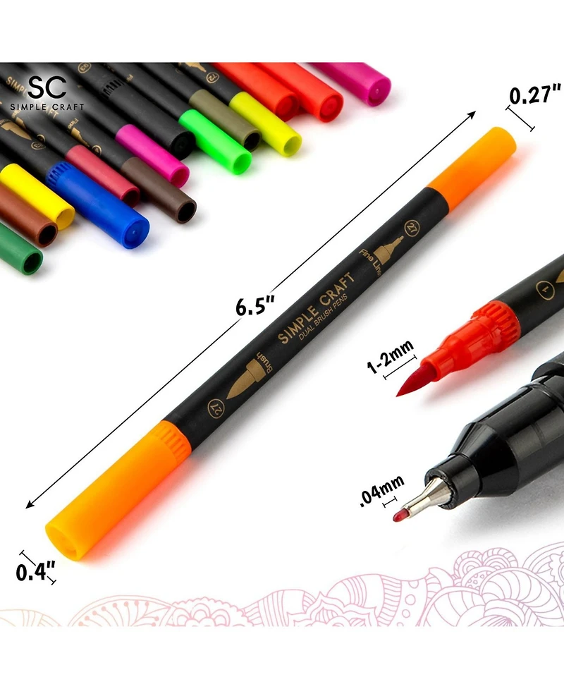 Zulay Kitchen 36 Colored Dual Tip Brush Pens - Fine & Brush Tip Dual Brush Markers
