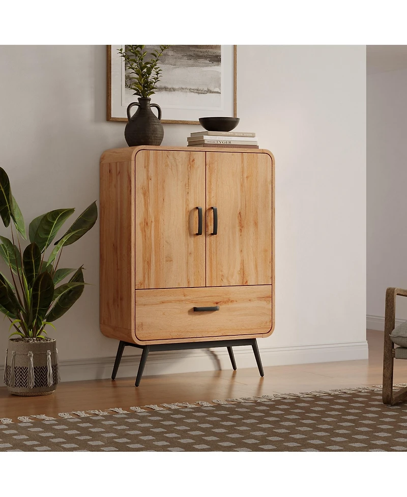 LuxenHome 2-Door 1-Drawer with Soft Close Buffet Cabinet with Black Metal Legs