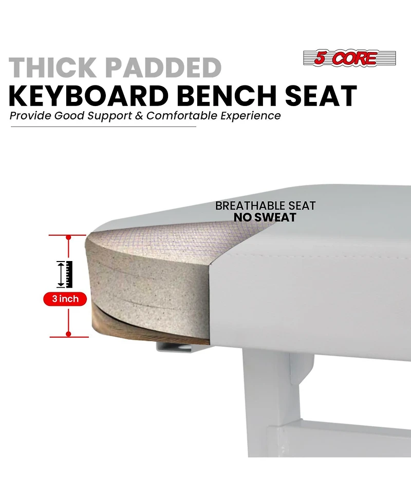 5 Core Keyboard Bench Piano Stool Thick Padded Seat Height Adjustable Keyboard Chair