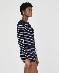 French Connection Women's Striped Crinkle-Knit Slim-Fit Cardigan