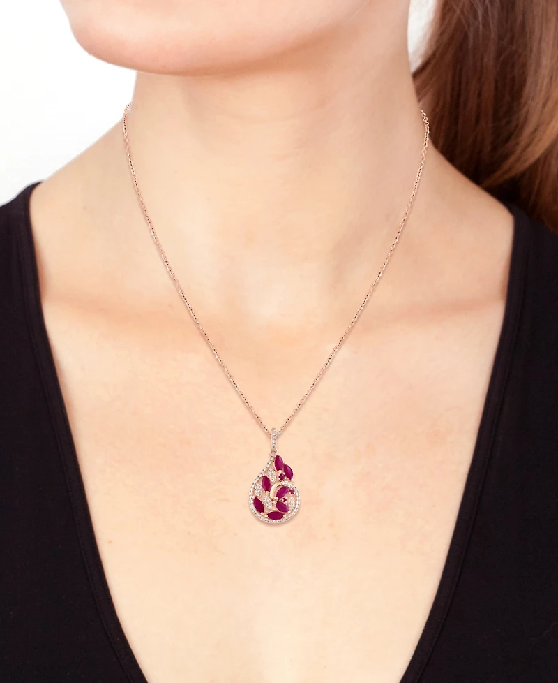 Effy Ruby (1-1/8 ct. t.w.) & Diamond (1/4 ct. t.w.) Marquise Teardrop Cluster 18" Pendant Necklace in 14k Rose Gold