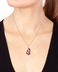 Effy Ruby (1-1/8 ct. t.w.) & Diamond (1/4 ct. t.w.) Marquise Teardrop Cluster 18" Pendant Necklace in 14k Rose Gold