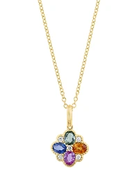 Effy Multi-Sapphire (7/8 ct. t.w.) & Diamond (1/10 ct. t.w.) Flower 18" Pendant Necklace in 14k Gold
