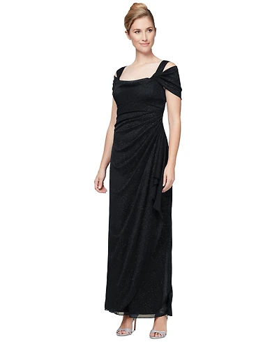 Alex Evenings Cold-Shoulder Draped Metallic Gown
