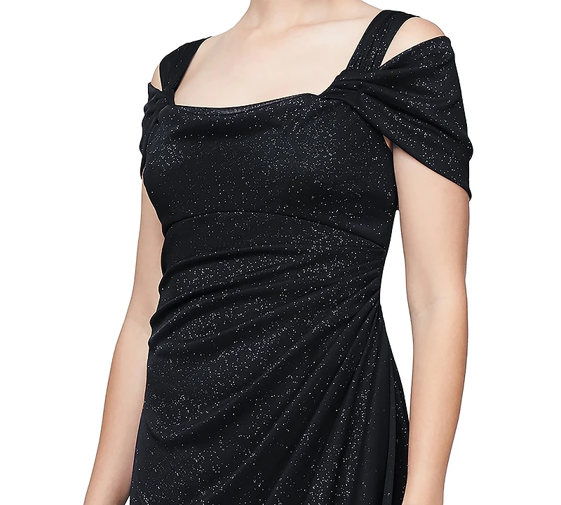 Alex Evenings Cold-Shoulder Draped Metallic Gown