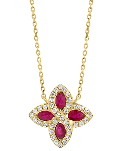 Effy Ruby (7/8 ct. t.w.) & Diamond (1/4 ct. t.w.) Flower 18" Pendant Necklace in 14k Gold