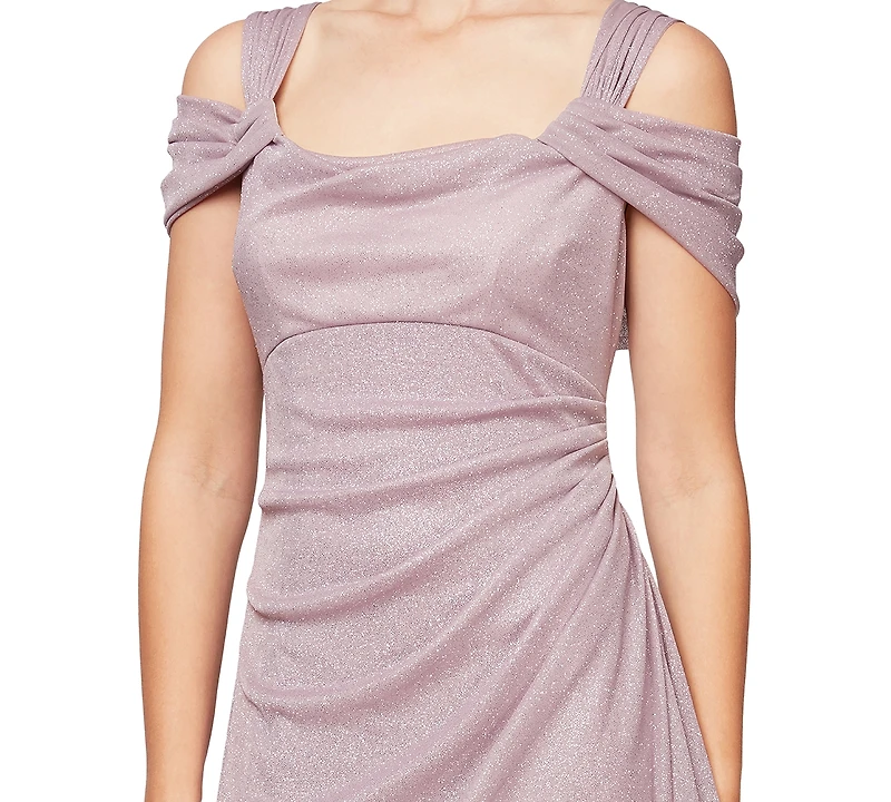 Alex Evenings Cold-Shoulder Draped Metallic Gown