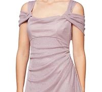 Alex Evenings Cold-Shoulder Draped Metallic Gown