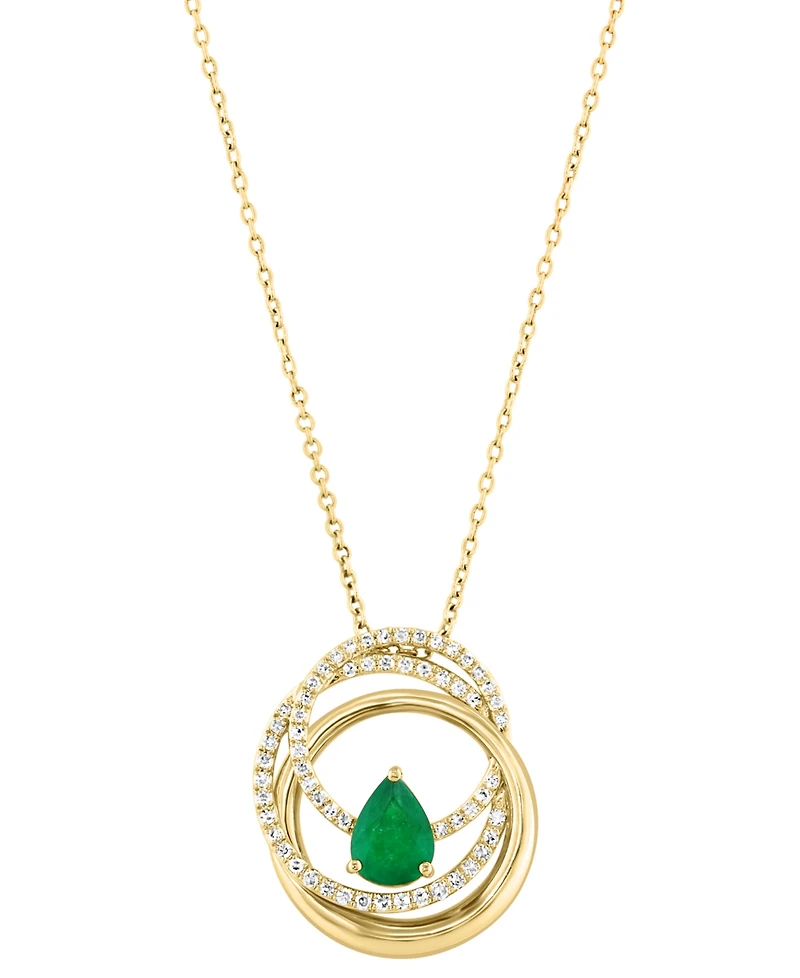 Effy Emerald (1/2 ct. t.w.) & Diamond (1/5 ct. t.w.) Interlocking Circles 18" Pendant Necklace in 14k Gold