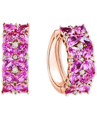 Effy Pink Sapphire (5 ct. t.w.) & Diamond (1/4 ct. t.w.) Pear Cluster Small Hoop Earrings in 14k Rose Gold, 0.75"