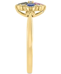 Effy Multi-Sapphire (7/8 ct. t.w.) & Diamond (1/20 ct. t.w.) Flower Ring in 14k Gold