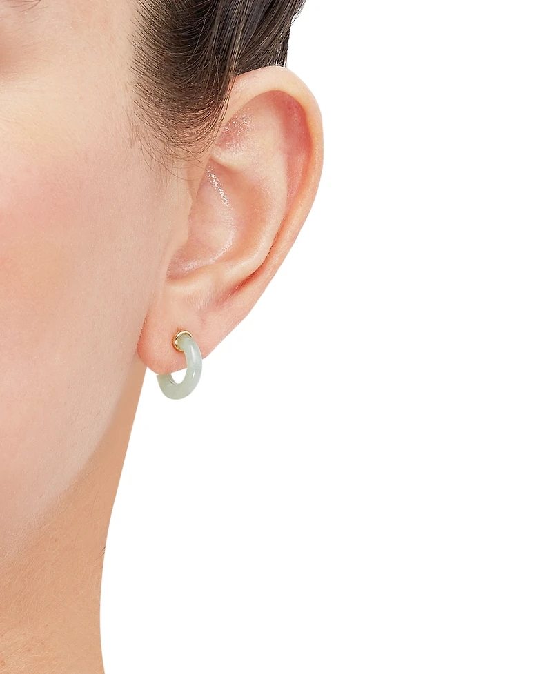 Jade (13 X 3mm) J Hoop Earrings in 14K Gold-Plated Sterling Silver