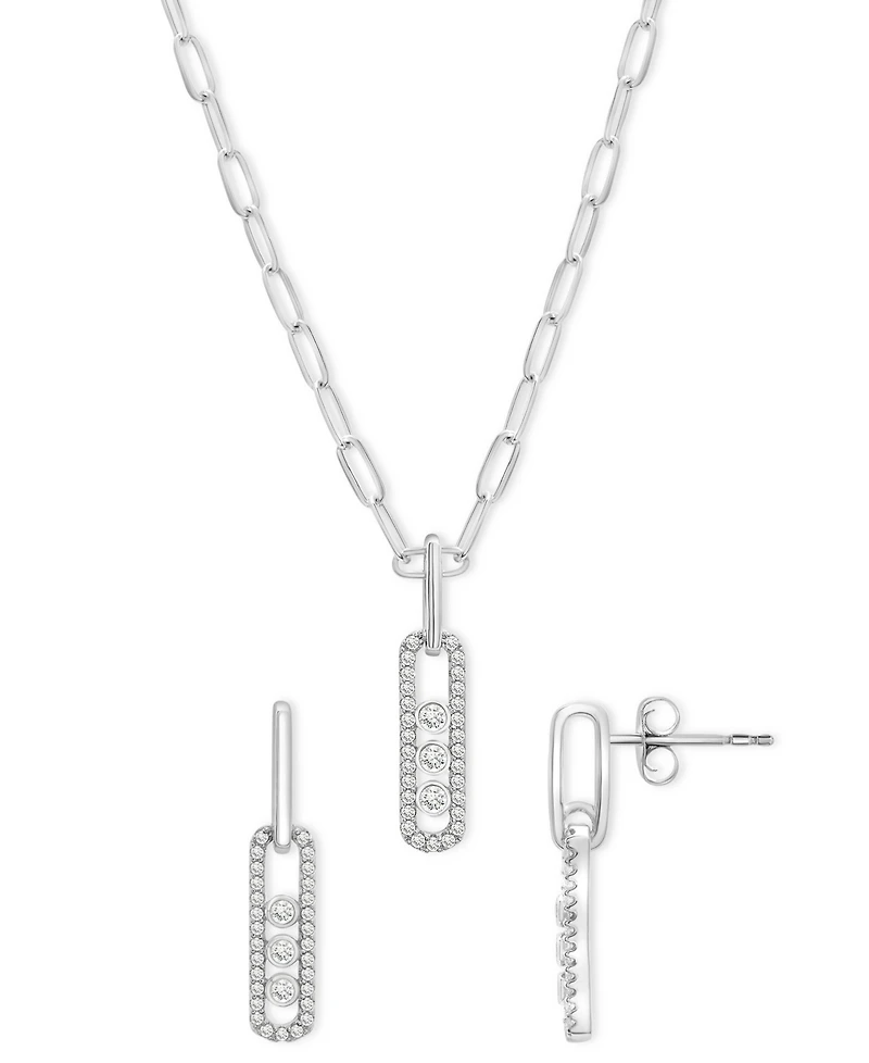 2-Pc. Set Diamond Oval Pendant Necklace & Matching Drop Earrings (1/2 ct. t.w.) in Sterling Silver, Exclusively at Macy's