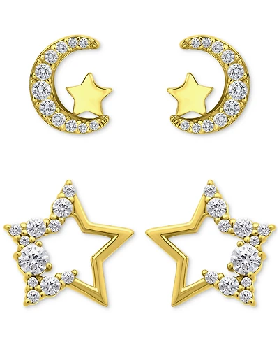 Giani Bernini Cubic Zirconia Half Moon & Star 2-Pc. Set Stud Earrings (1-3/8 ct. t.w.) 18k Gold over Sterling Silver, Exclusively at Macy's