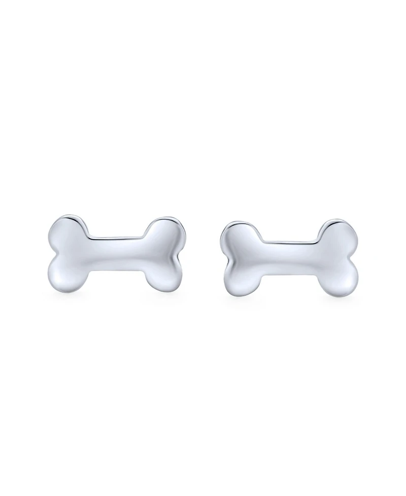 Bling Jewelry Minimalist Dog Bone Stud Earrings Animal Lovers in Sterling Silver