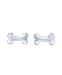 Bling Jewelry Minimalist Dog Bone Stud Earrings Animal Lovers in Sterling Silver
