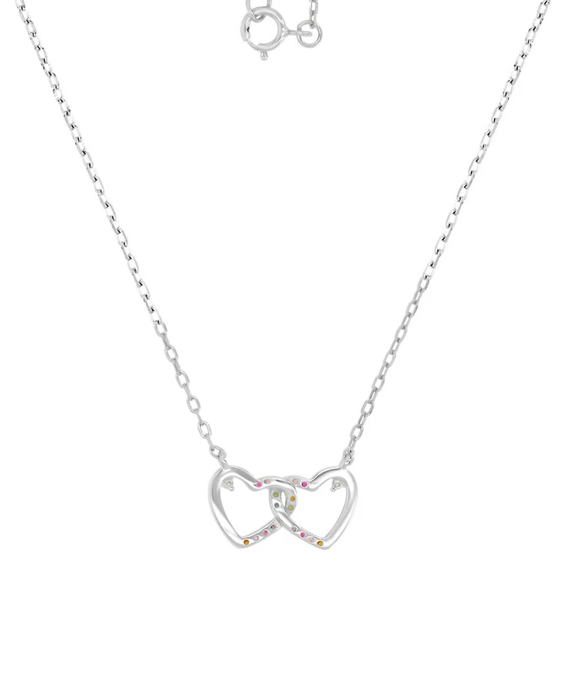 Multicolor Cubic Zirconia Interlocking Hearts Pendant Necklace Sterling Silver 18"