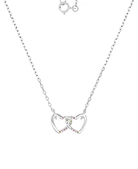 Multicolor Cubic Zirconia Interlocking Hearts Pendant Necklace Sterling Silver 18"