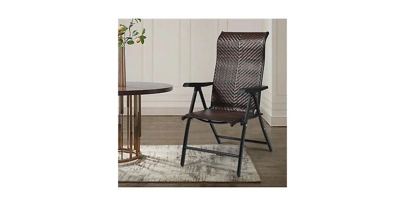 Slickblue Outdoor Heavy Duty Dark Brown Rattan Folding Patio Chair