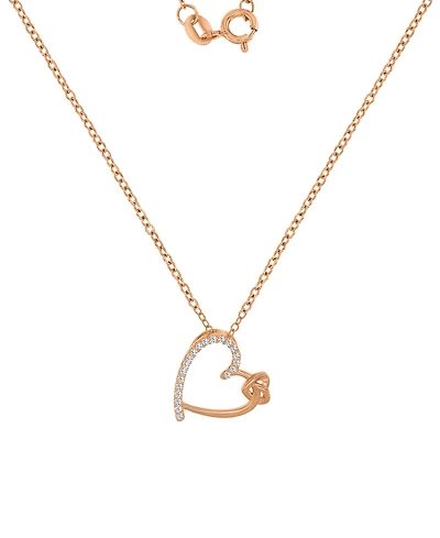 Cubic Zirconia Double Heart Pendant Necklace Sterling Silver, 18" (Also Available 14k Gold and Rose Plated Silver)