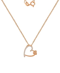 Cubic Zirconia Double Heart Pendant Necklace Sterling Silver, 18" (Also Available 14k Gold and Rose Plated Silver)