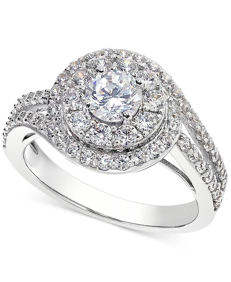 Diamond Swirl Halo Engagement Ring (1-3/8 ct. t.w.) in 14k White Gold