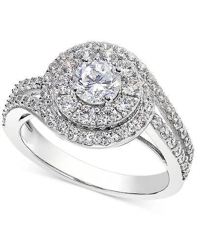 Diamond Swirl Halo Engagement Ring (1-3/8 ct. t.w.) in 14k White Gold