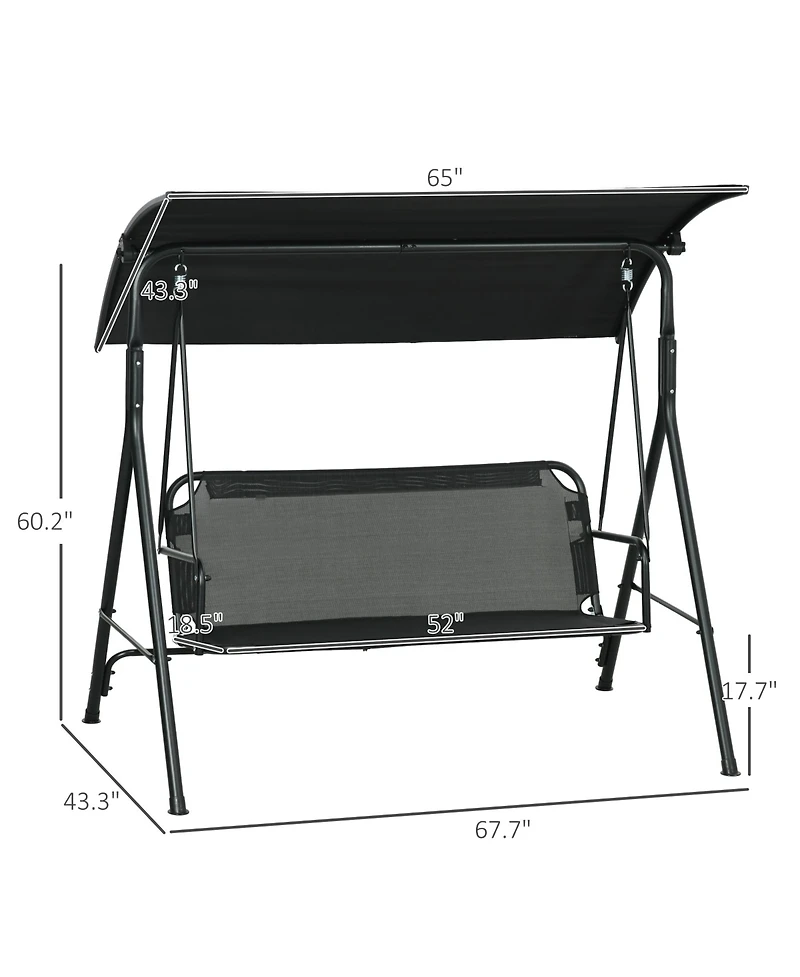 Outsunny 3-Seat Outdoor Patio Swing w/ Canopy & Cushion,