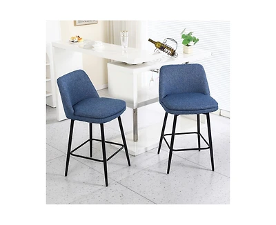 Set of 2 Swivel Counter Height Stools, 25.6" Upholstered Kitchen Island Chairs with Metal Legs & 360° Rotation-The Pop Home