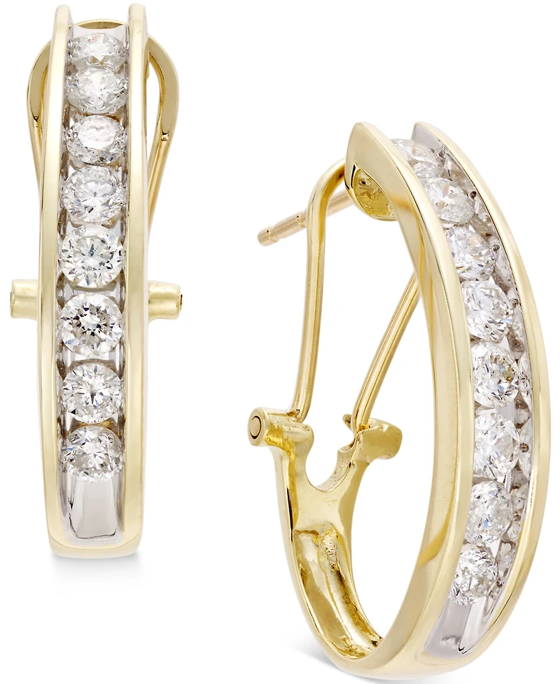 Diamond J Hoop Earrings (1 ct. t.w.) 10k White or Yellow Gold