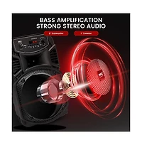 Pyle 8” Bluetooth Portable Pa Speaker with Built-in Rechargeable Battery, Flashing Party Lights, MP3/Usb/Fm Radio