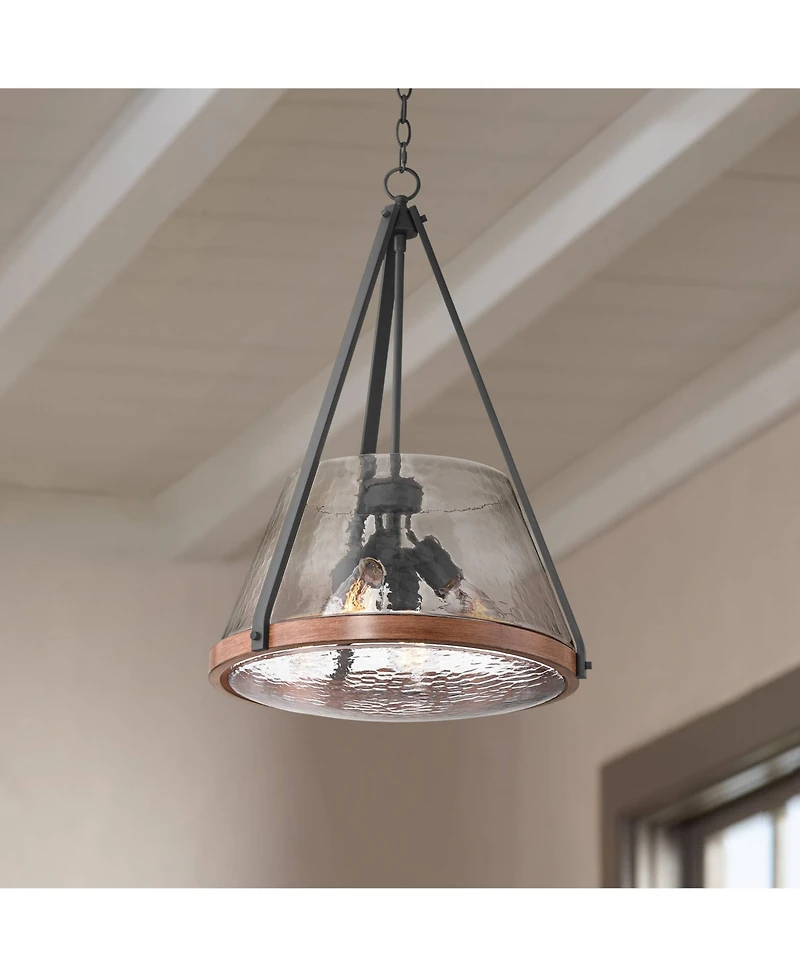 Dana 19 1/2" Farmhouse Rustic Pendant Chandelier Ceiling Light Fixture Dining Room Over Table Kitchen Island Foyer Hanging Round 4-Light Black Wood Fi