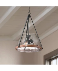 Dana 19 1/2" Farmhouse Rustic Pendant Chandelier Ceiling Light Fixture Dining Room Over Table Kitchen Island Foyer Hanging Round 4-Light Black Wood Fi