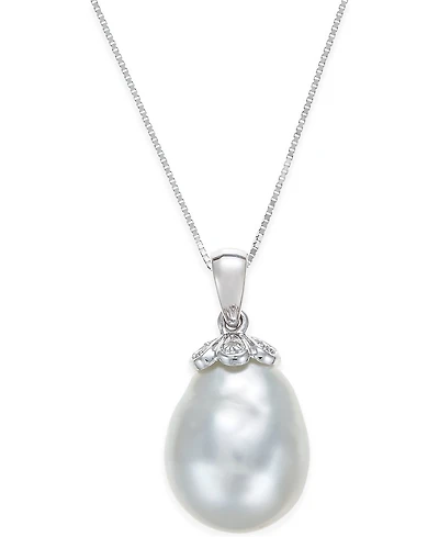 Cultured South Sea Baroque Pearl (11mm) and Diamond Accent Pendant Necklace in 14k White Gold