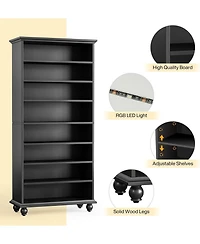Tribesigns 69-Inch Tall Bookcase with Led Lighting, Modern 9-Tier Freestanding Bookshelf Solid Wood Legs, Wooden Open Display Shelf Organizer for