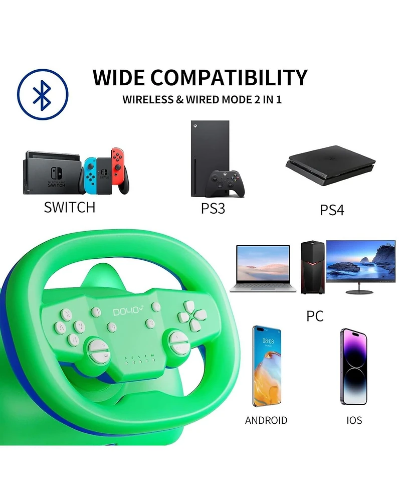 Nbcp Wireless Racing Wheel, Game Steering Wheel Multi-Platform for Nintendo Switch/Pc /PS4/PS3/Ios and Android phones, tablets Racing Game