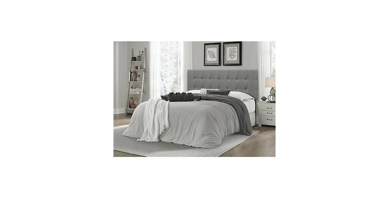 Slickblue Queen Modern Classic Style Button-Tufted Headboard in Grey Upholstered Fabric