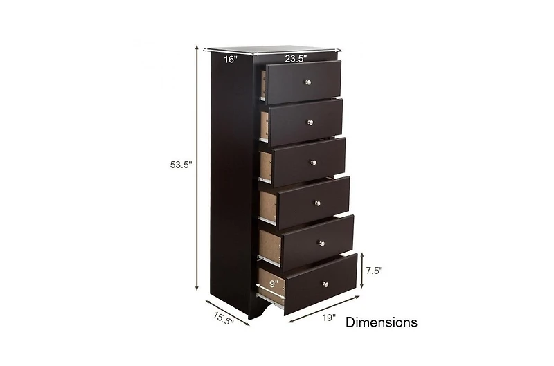 6-Drawer Tall Wooden Dresser Chest – Vertical Storage Cabinet for Bedroom, Closet, or Entryway Organization
