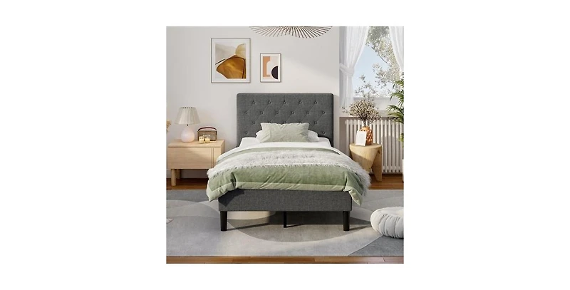 Modern Tufted Upholstered Platform Bed – Elegant Headboard & Durable Slat Support for All Mattresses