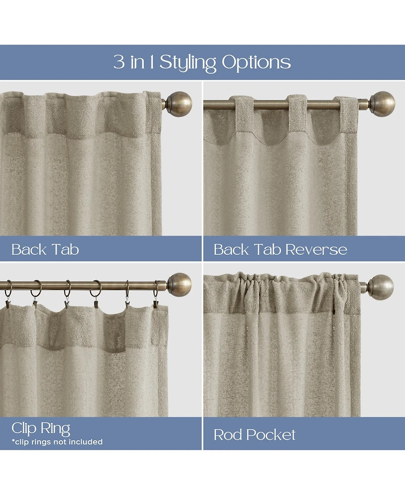 Boucle Light Filtering Back Tab Single Curtain Panel, 52"X96"
