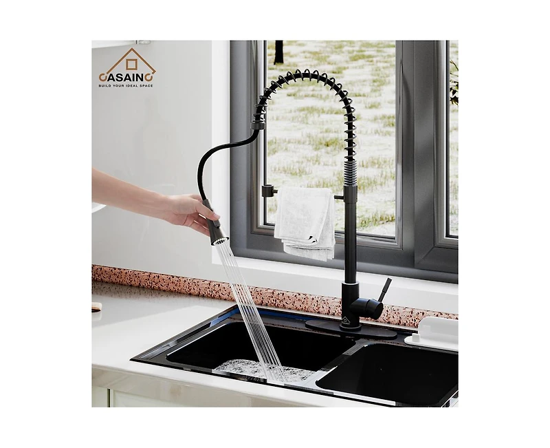 Casainc Spring Pull Down Sprayer Kitchen Faucet with Dual-Function Spray Head and Deck Plate