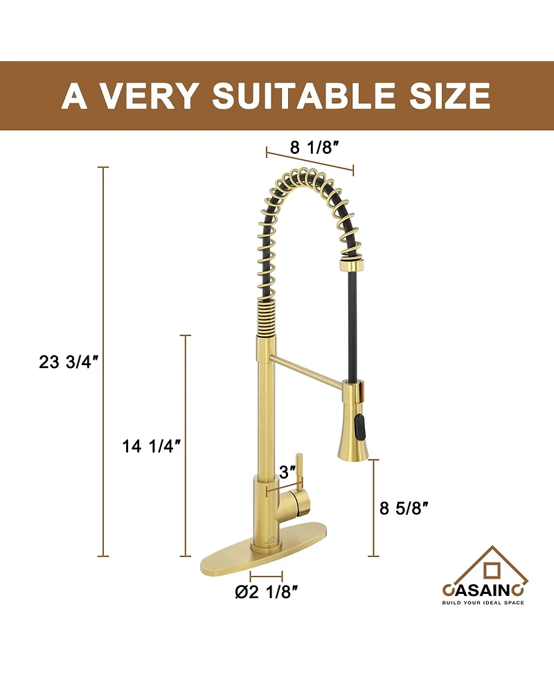 Casainc Spring Pull Down Sprayer Kitchen Faucet with Dual-Function Spray Head and Deck Plate