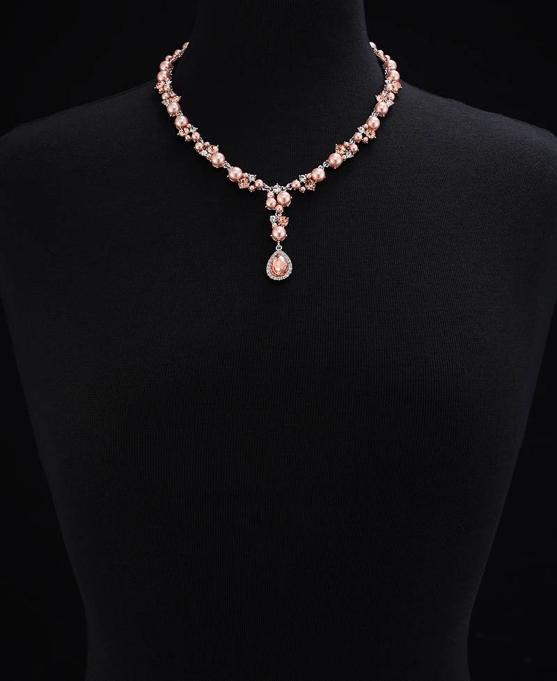 Charter Club Silver-Tone Pink Crystal & Imitation Pearl Lariat Necklace, 17" + 2" extender, Exclusively at Macy's